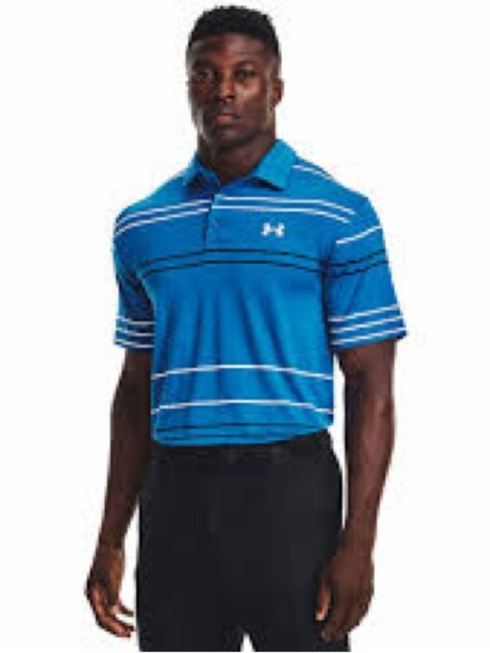 Under Armour Men's The Playoff Polo Shirt Large Blue Striped Golf Performance